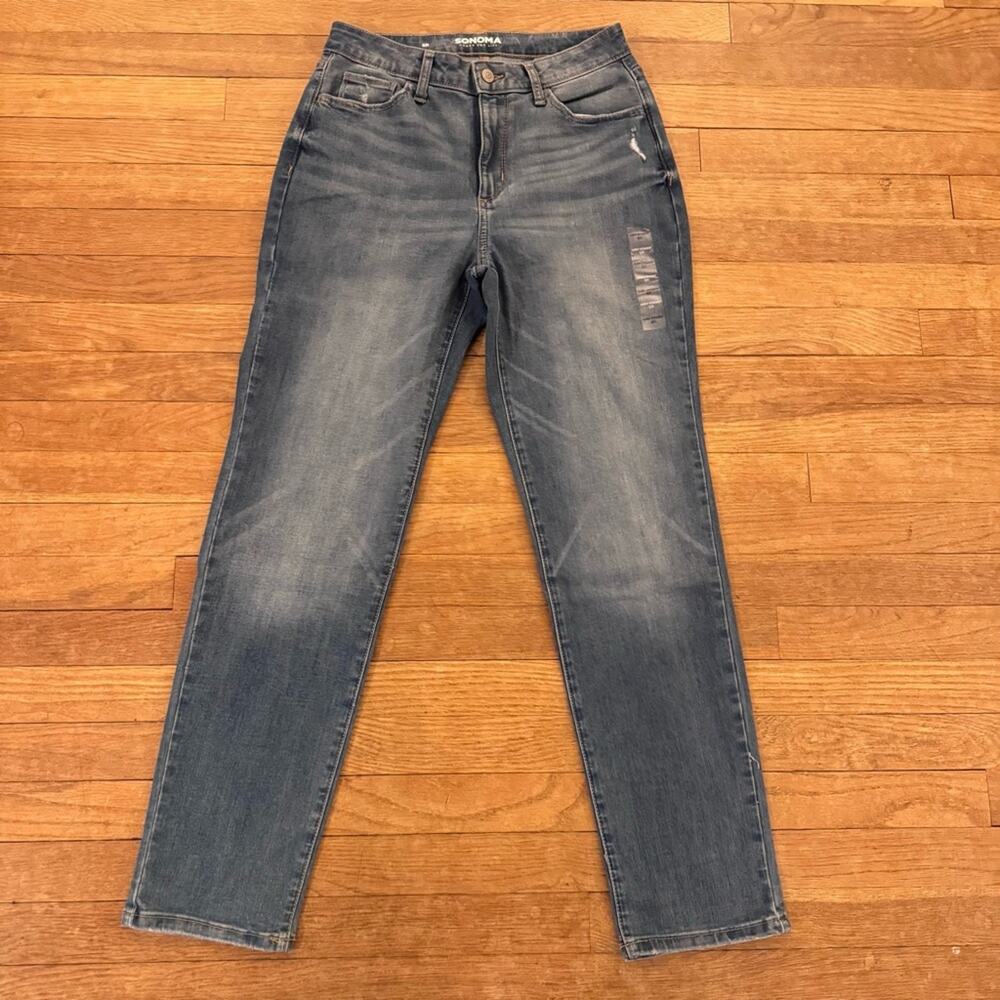 NWOT Sonoma women's curvy straight distressed denim jeans size 6
 b46